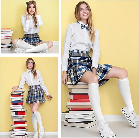 Damen Kniestrümpfe Socken Blasen Öffnung Lange Socken für Mädchen - 4 Paar