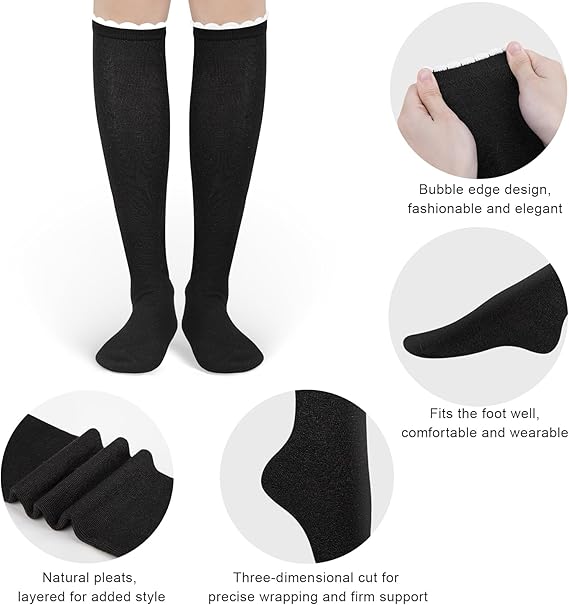 Damen Kniestrümpfe Socken Blasen Öffnung Lange Socken für Mädchen - 4 Paar