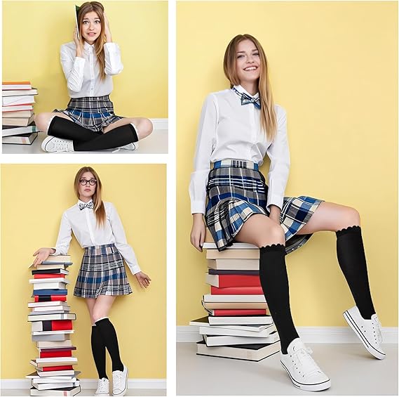 Damen Kniestrümpfe Socken Blasen Öffnung Lange Socken für Mädchen - 4 Paar