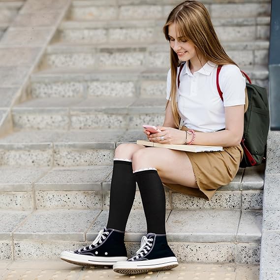 Damen Kniestrümpfe Socken Blasen Öffnung Lange Socken für Mädchen - 4 Paar