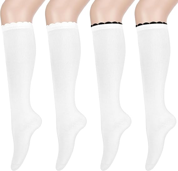 Damen Kniestrümpfe Socken Blasen Öffnung Lange Socken für Mädchen - 4 Paar