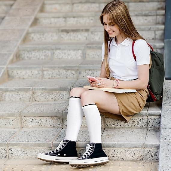 Damen Kniestrümpfe Socken Blasen Öffnung Lange Socken für Mädchen - 4 Paar