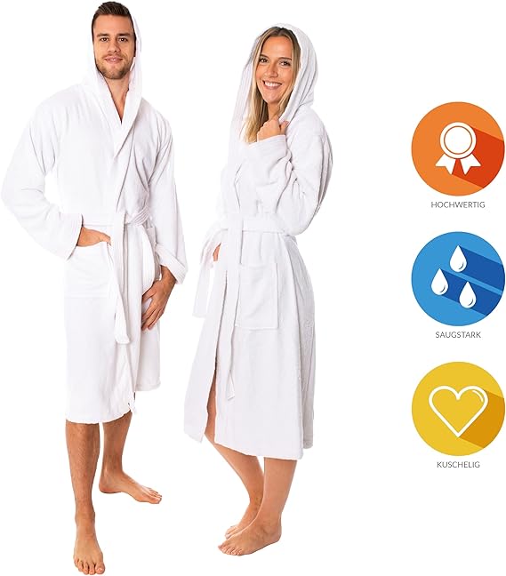Luxuriöser Bademantel mit Kapuze, 100% Baumwolle, Weich & Saugstark - Ideal für Spa & Zuhause, Unisex Design