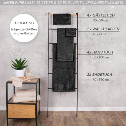 Handtücher Set aus 100% Baumwolle, saugstark und weich - 2X Badetuch (70x140 cm) 4X Handtuch (50x100cm) 4X Gästetuch (30x50 cm) 2X Waschlappen (16x21 cm) - 12.TLG