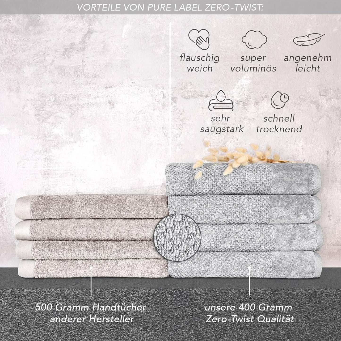 Handtücher Set aus 100% Baumwolle, saugstark und weich - 2X Badetuch (70x140 cm) 4X Handtuch (50x100cm) 4X Gästetuch (30x50 cm) 2X Waschlappen (16x21 cm) - 12.TLG