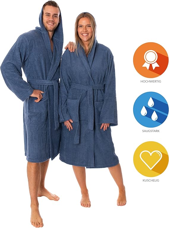 Luxuriöser Bademantel mit Kapuze, 100% Baumwolle, Weich & Saugstark - Ideal für Spa & Zuhause, Unisex Design