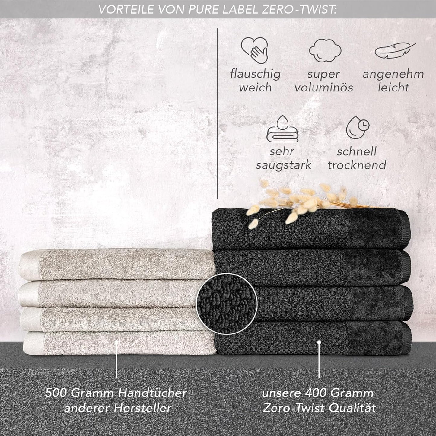 Handtücher Set aus 100% Baumwolle, saugstark und weich - 2X Badetuch (70x140 cm) 4X Handtuch (50x100cm) 4X Gästetuch (30x50 cm) 2X Waschlappen (16x21 cm) - 12.TLG