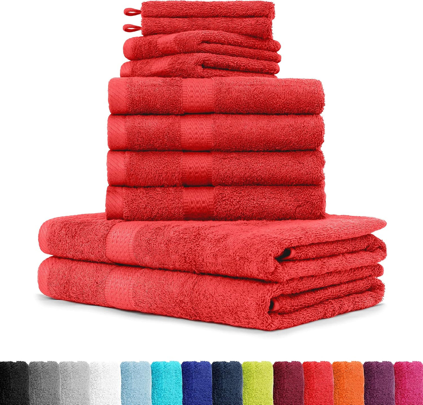 Handtuch Komplett-Set - Frottee-Handtücher mit Aufhängeschlaufe 4X Handtuch, 2X Duschtuch, 2X Gästetuch, 2X Waschhandschuh Öko-Tex Made in Green Zertifiziert - 10er Pack