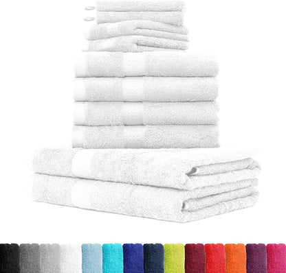 Handtuch Komplett-Set - Frottee-Handtücher mit Aufhängeschlaufe 4X Handtuch, 2X Duschtuch, 2X Gästetuch, 2X Waschhandschuh Öko-Tex Made in Green Zertifiziert - 10er Pack