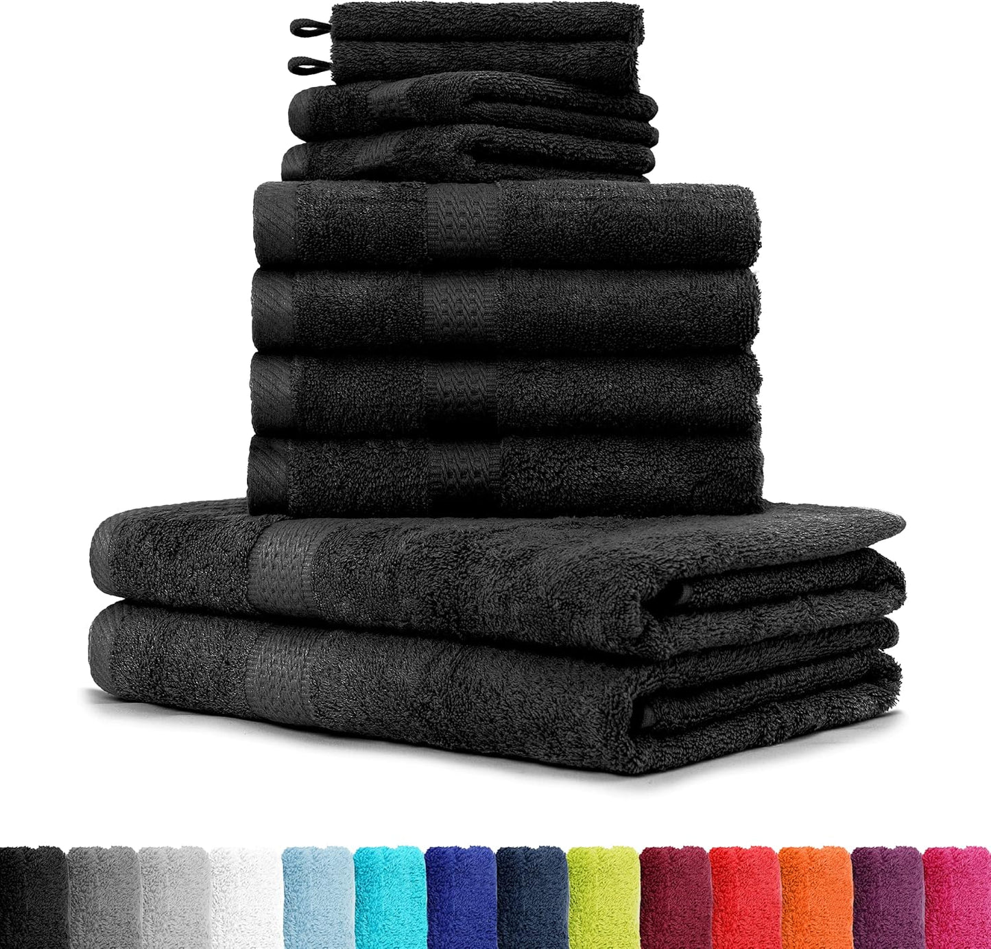 Handtuch Komplett-Set - Frottee-Handtücher mit Aufhängeschlaufe 4X Handtuch, 2X Duschtuch, 2X Gästetuch, 2X Waschhandschuh Öko-Tex Made in Green Zertifiziert - 10er Pack