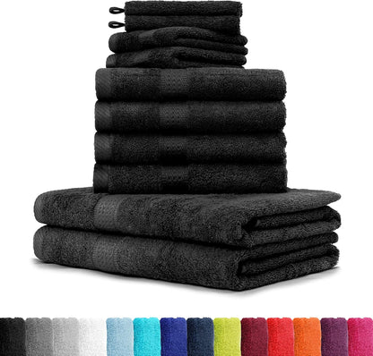 Handtuch Komplett-Set - Frottee-Handtücher mit Aufhängeschlaufe 4X Handtuch, 2X Duschtuch, 2X Gästetuch, 2X Waschhandschuh Öko-Tex Made in Green Zertifiziert - 10er Pack