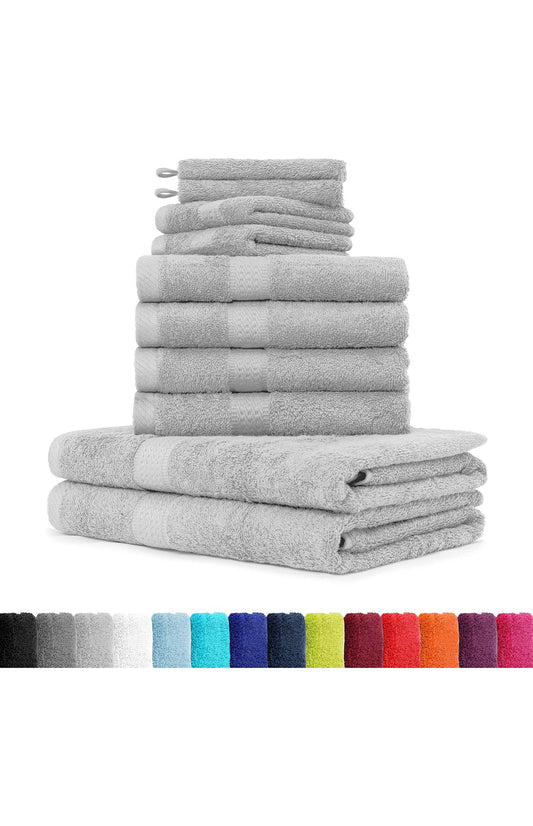 Handtuch Komplett-Set - Frottee-Handtücher mit Aufhängeschlaufe 4X Handtuch, 2X Duschtuch, 2X Gästetuch, 2X Waschhandschuh Öko-Tex Made in Green Zertifiziert - 10er Pack