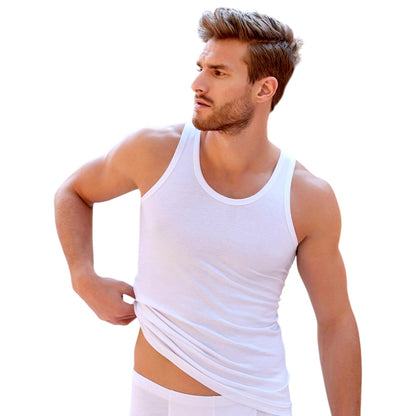 5er Pack Herren Unterhemd Feinripp Tank-Top 100% Baumwolle Premium Qualität Weiß