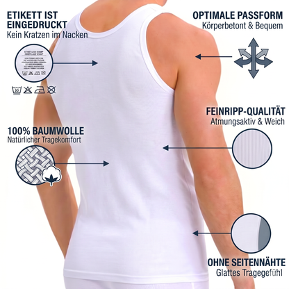 10er Pack Herren Unterhemd Feinripp Tank-Top 100% Baumwolle Premium Qualität Schwarz