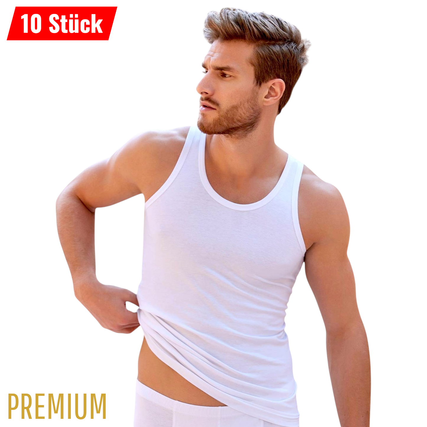10er Pack Herren Unterhemd Feinripp Tank-Top 100% Baumwolle Premium Qualität Weiß