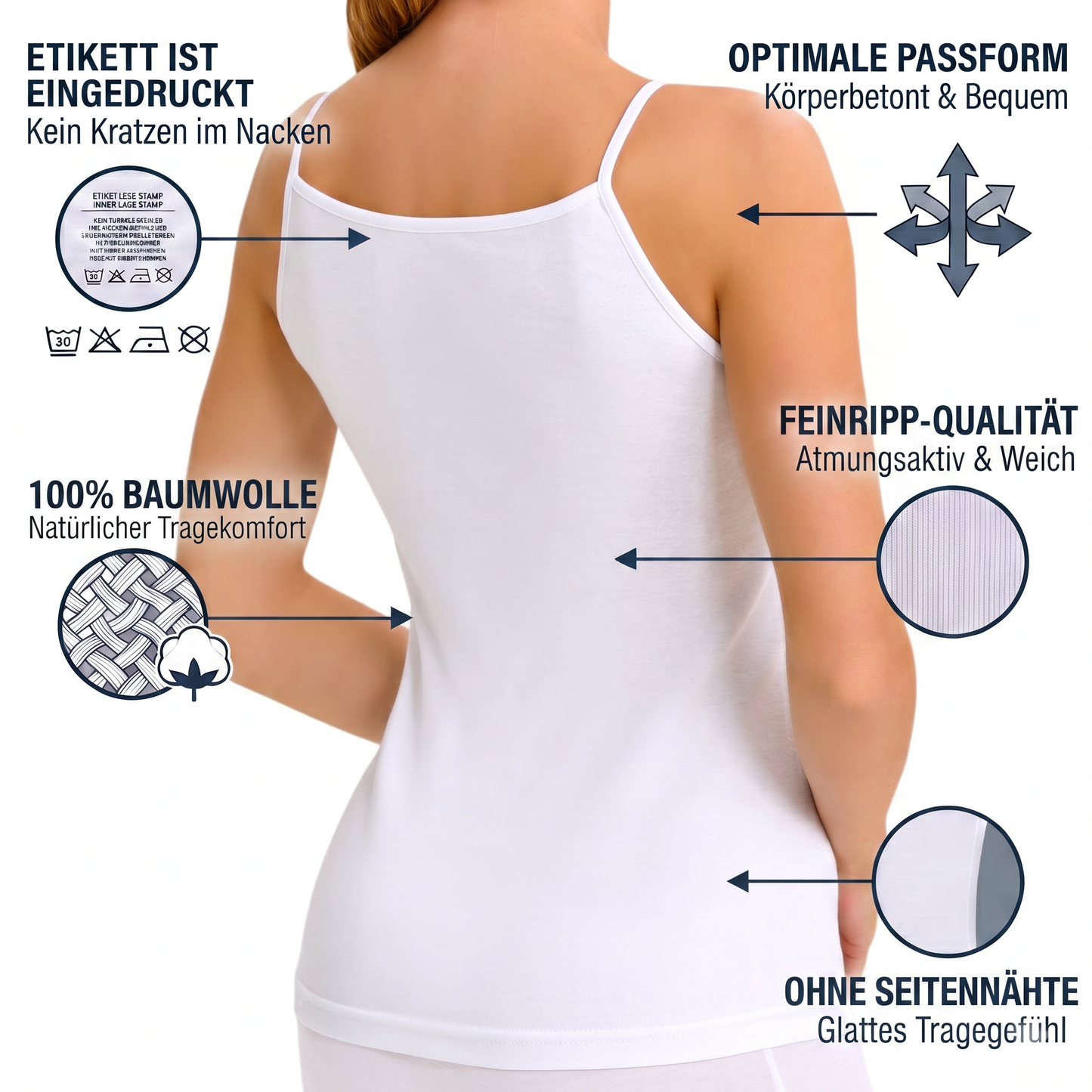 8er Pack Damen Unterhemd Spaghettiträger Feinripp 100% Baumwolle Größe S-3XL