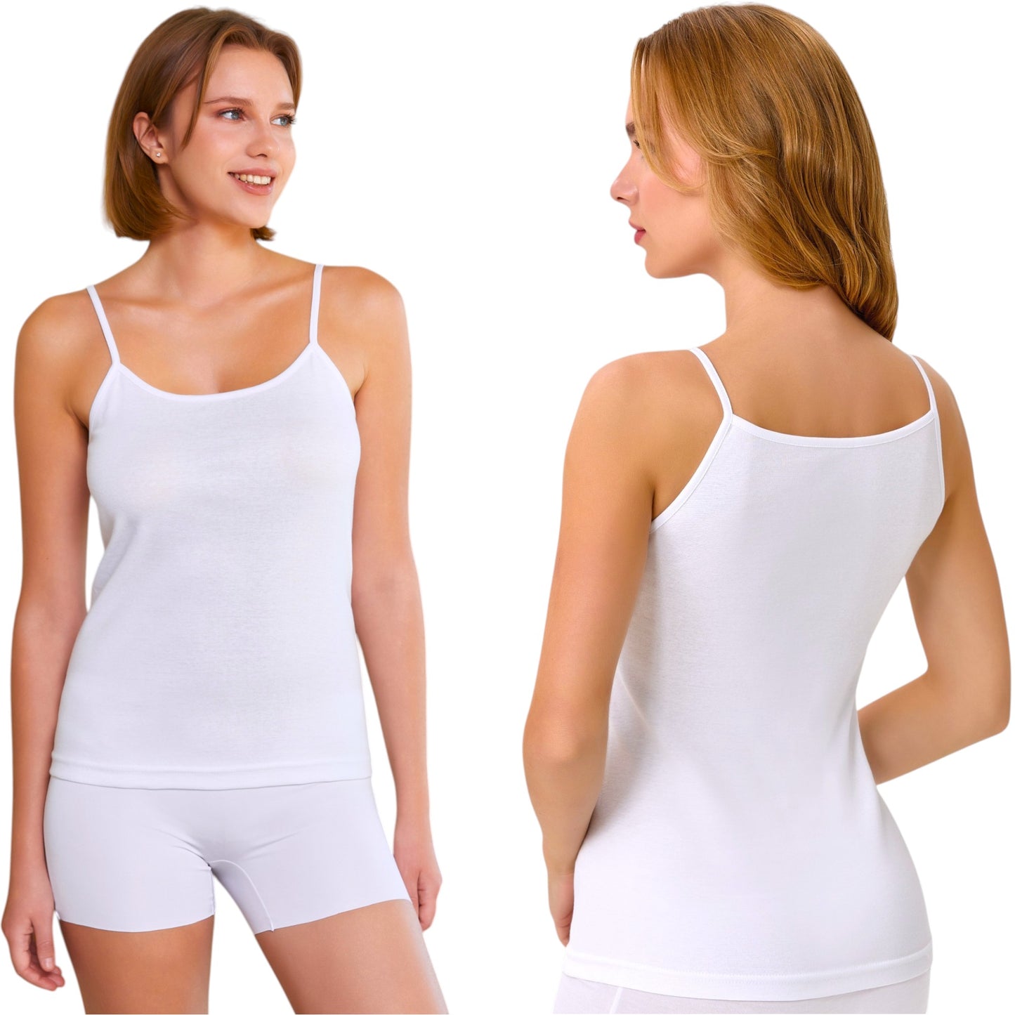 8er Pack Damen Unterhemd Spaghettiträger Feinripp 100% Baumwolle Größe S-3XL