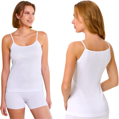 8er Pack Damen Unterhemd Spaghettiträger Feinripp 100% Baumwolle Größe S-3XL