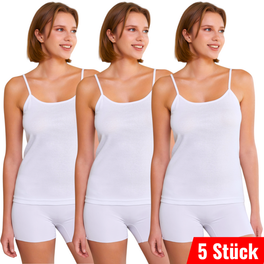 5er Pack Damen Unterhemd Spaghettiträger Feinripp 100% Baumwolle Größe S-3XL