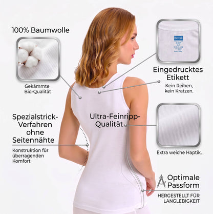 5er Damen Unterhemd Achselhemd Tank-Top Feinripp 100% Baumwolle Weiß Größe S bis 3XL