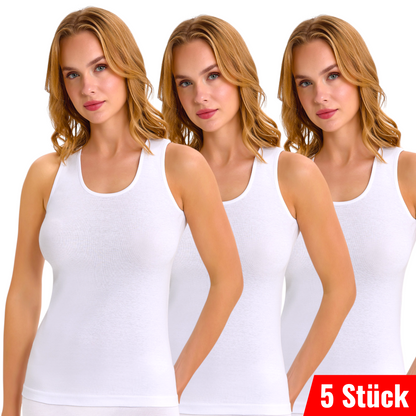 5er Damen Unterhemd Achselhemd Tank-Top Feinripp 100% Baumwolle Weiß Größe S bis 3XL