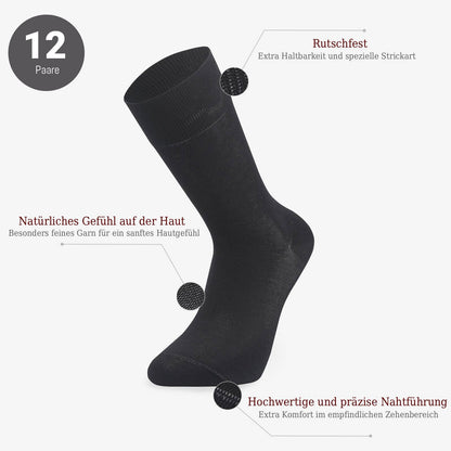 Socken Herren, Baumwollsocken Schwarz Atmungsaktive Herrensocke - 12 Paare